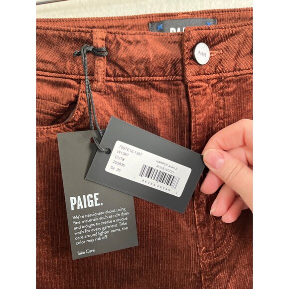Paige Womens 26 Harper Wide Leg Corduroy Ankle Jeans Rosewood Brown - Picture 3 of 8